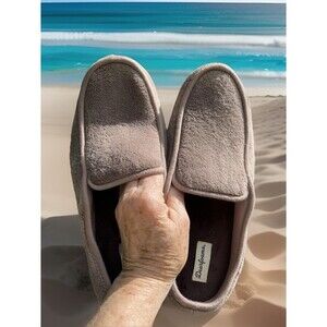 Dearfoam Bedroom Slippers Taupe 0854033 RN 21810 Nice Sole Mens Large Size 11-12